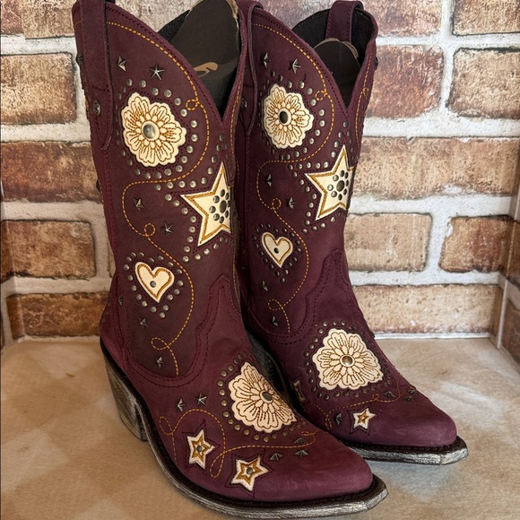 LIBERTY eggplantWestern Embroidered Heeled Boots